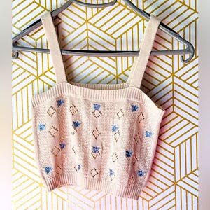 Pink Rose Knit/Crochet Embroidered Flower Crop Top Size XS